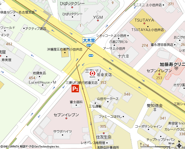 岩倉支店付近の地図